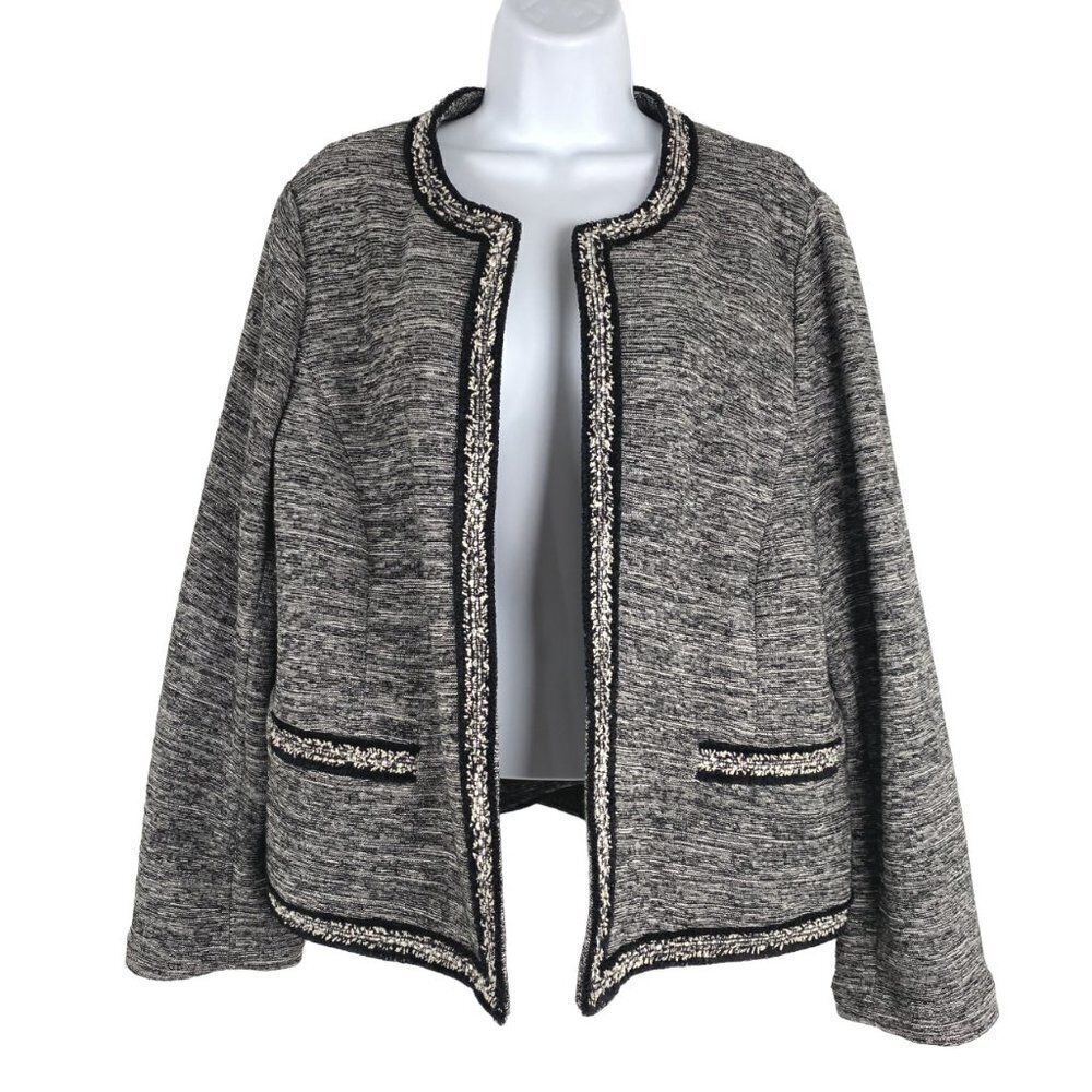 Talbots Open Front Blazer Jacket XL Black White‎ Mix Old Money Office Career